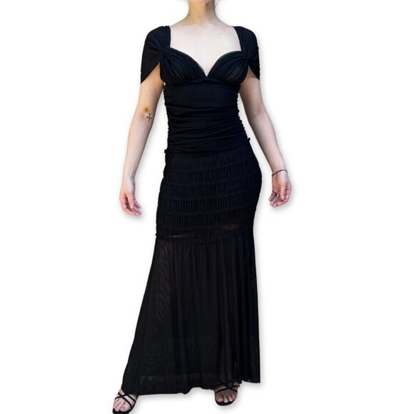 Vintage Max Studio Special Edition Silk Mesh Dress Black Matte V-Neck Size S - Picture 1 of 6